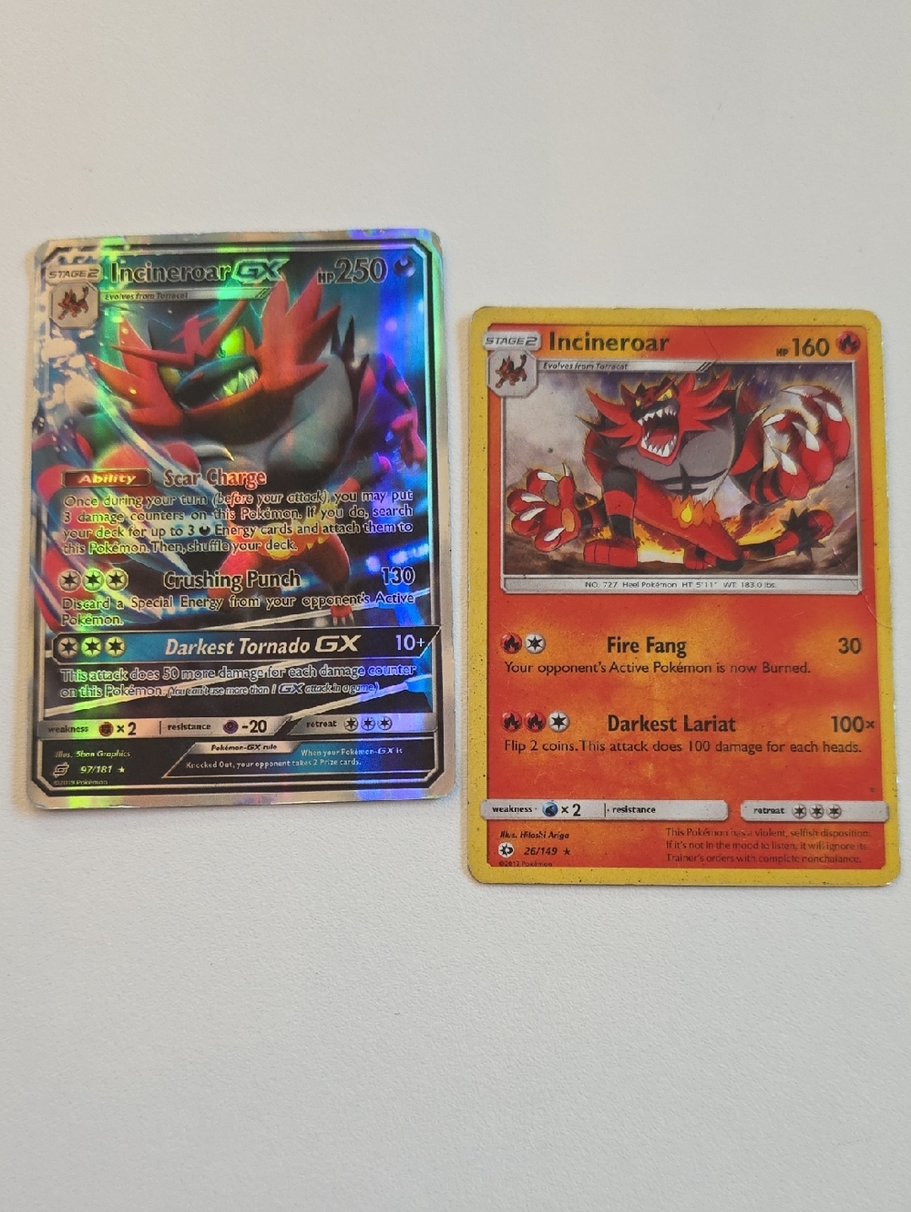 Pokemon Incineroar GX And Incineroar Trading Card